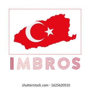 Imbros Logo. Map of Imbros with island name and flag. Artistic vector illustration.