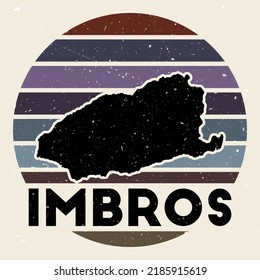 Imbros logo. Sign with the map of island and colored stripes, vector illustration. Can be used as insignia, logotype, label, sticker or badge of the Imbros.