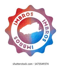 Imbros low poly logo. Colorful gradient travel logo of the island in geometric style. Multicolored polygonal Imbros rounded sign with map for your infographics.
