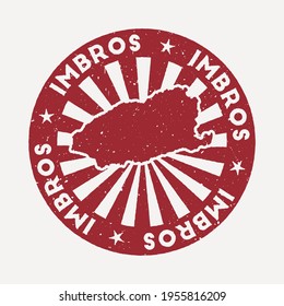 Imbros stamp. Travel red rubber stamp with the map of island, vector illustration. Can be used as insignia, logotype, label, sticker or badge of the Imbros.