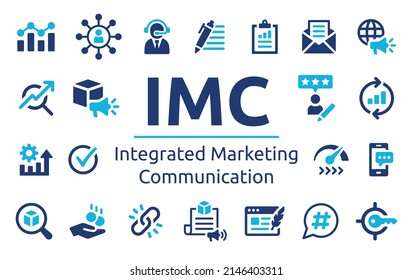 IMC abbreviation, stands for Integrated Marketing Communication icon set. Vector illustration.