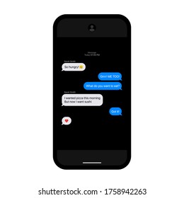 iMessage Interface. Texting Bubbles. iPhone Mockup. Texting Interface. Telegram Messenger. Flat Vector Message Bubbles. Chat Interface On Black Background