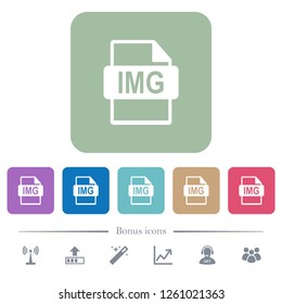 IMG file format white flat icons on color rounded square backgrounds. 6 bonus icons included
