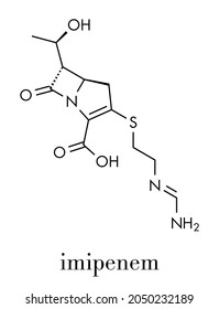 Imipenem antibiotic drug molecule. Belongs to carbapenem class. Skeletal formula.
