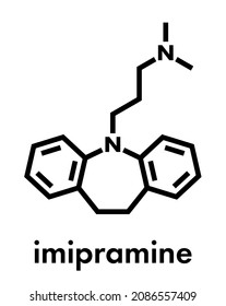 Imipramine antidepressant drug molecule. Skeletal formula.