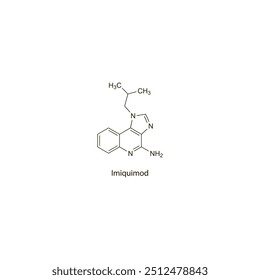 Imiquimod flachen Skelett molekulare Struktur Antivirale Medikament in Genitalwarzen verwendet, Basalzellkarzinom, aktinische Keratosen Behandlung. Wissenschaftliches Vektorgrafik.