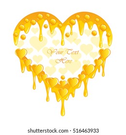  Imitating honey decorative frame with a room for your text. Vector illustration with heart for card, poster, paper, print, label, website.