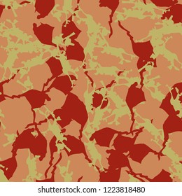 Imitation of camouflage - seamless pattern in different shades of red, green and pink colors. Seamless repeat UFO camo glamour pattern, usable as bright print or ornament, backdrop, background etc.