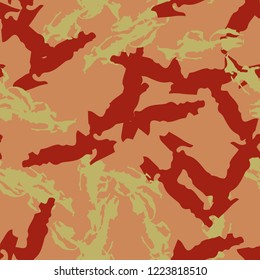 Imitation of camouflage - seamless pattern in different shades of red, green and pink colors. Seamless repeat UFO camo glamour pattern, usable as bright print or ornament, backdrop, background etc.