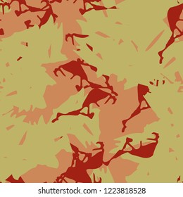 Imitation of camouflage - seamless pattern in different shades of red, green and pink colors. Seamless repeat UFO camo glamour pattern, usable as bright print or ornament, backdrop, background etc.