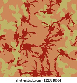 Imitation of camouflage - seamless pattern in different shades of red, green and pink colors. Seamless repeat UFO camo glamour pattern, usable as bright print or ornament, backdrop, background etc.