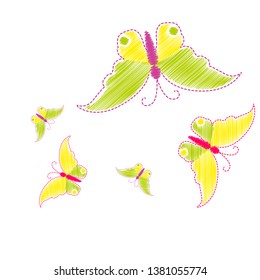 Imitation embroidery. Pattern of embroidered butterflies
