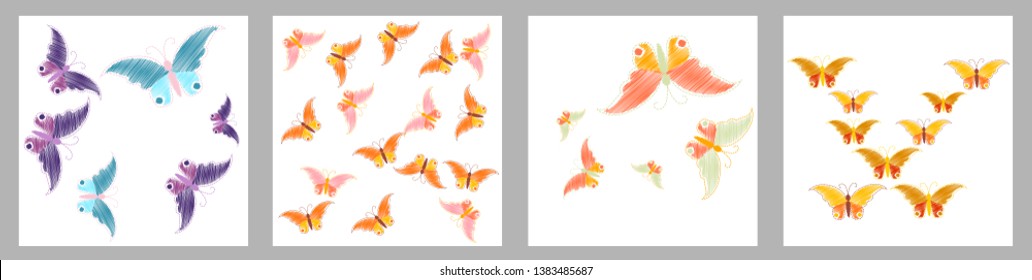 Imitation embroidery. Pattern of embroidered butterflies