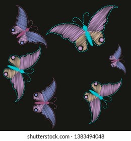 Imitation embroidery. Pattern of embroidered butterflies