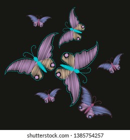 Imitation embroidery. Pattern of embroidered butterflies 