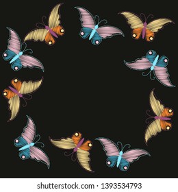 Imitation embroidery. Pattern of embroidered butterflies 