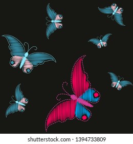 Imitation embroidery. Pattern of embroidered butterflies 