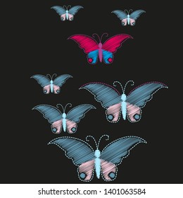 Imitation embroidery. Pattern of embroidered butterflies 