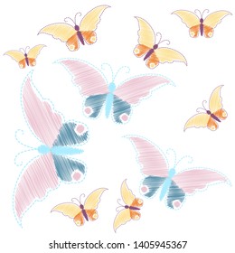 Imitation embroidery. Pattern of embroidered butterflies  