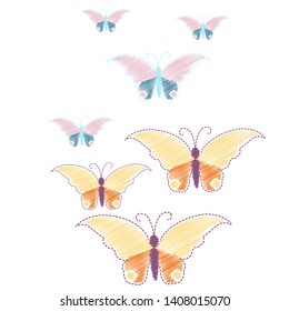 Imitation embroidery. Pattern of embroidered butterflies  