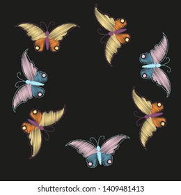 Imitation embroidery. Pattern of embroidered butterflies  