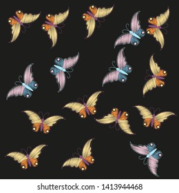 Imitation embroidery. Pattern of embroidered butterflies 