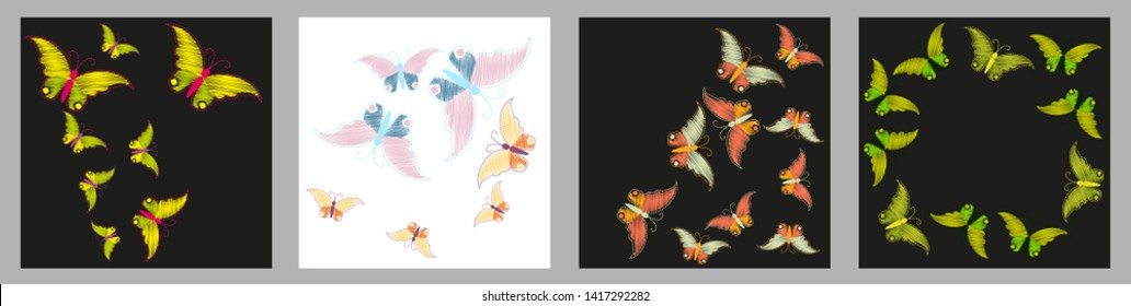 Imitation embroidery. Pattern of embroidered butterflies 