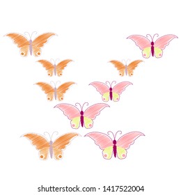 Imitation embroidery. Pattern of embroidered butterflies 