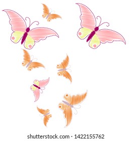 Imitation embroidery. Pattern of embroidered butterflies  