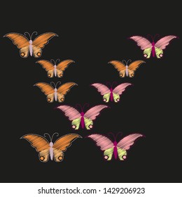 Imitation embroidery. Pattern of embroidered butterflies  