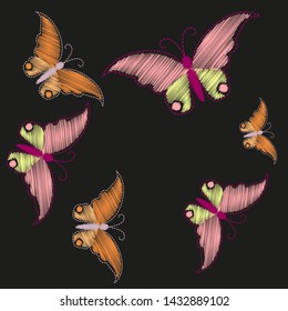 Imitation embroidery. Pattern of embroidered butterflies  