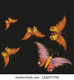 Imitation embroidery. Pattern of embroidered butterflies  