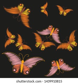 Imitation embroidery. Pattern of embroidered butterflies  