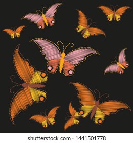 Imitation embroidery. Pattern of embroidered butterflies  