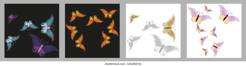 Imitation embroidery. Pattern of embroidered butterflies  