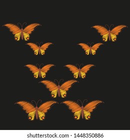 Imitation embroidery. Pattern of embroidered butterflies