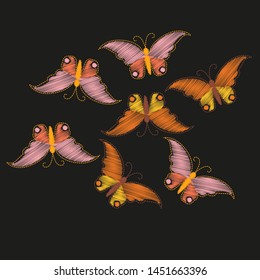 Imitation embroidery. Pattern of embroidered butterflies  