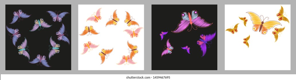 Imitation embroidery. Pattern of embroidered butterflies 