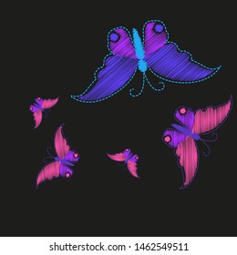 Imitation embroidery. Pattern of embroidered butterflies  