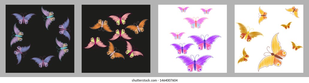 Imitation embroidery. Pattern of embroidered butterflies  