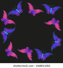 Imitation embroidery. Pattern of embroidered butterflies