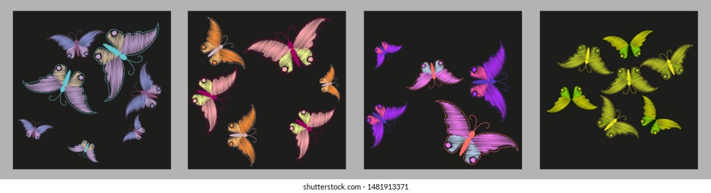 Imitation embroidery. Pattern of embroidered butterflies 