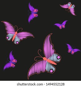 Imitation embroidery. Pattern of embroidered butterflies 