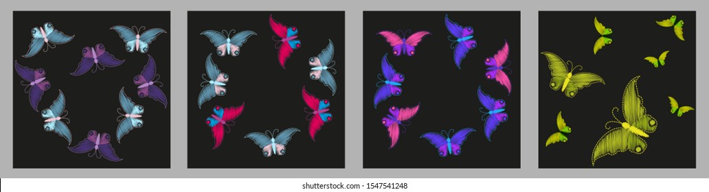 Imitation embroidery. Pattern of embroidered butterflies