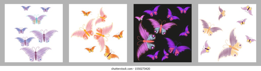 Imitation embroidery. Pattern of embroidered butterflies