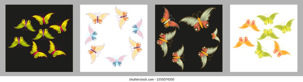 Imitation embroidery. Pattern of embroidered butterflies