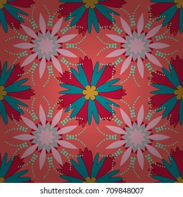 Imitation embroidery. Seamless pattern of flowers in a brown, pink and red colors. Vector textile print template fashion paisley field wallpaper art.