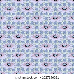 Imitation embroidery. Vector textile print template fashion paisley field wallpaper art. Seamless pattern of flowers in a blue, gray and neutral colors.