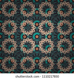 Imitation embroidery. Vector textile print template fashion paisley field wallpaper art. Seamless pattern of flowers in a blue, brown and beige colors.