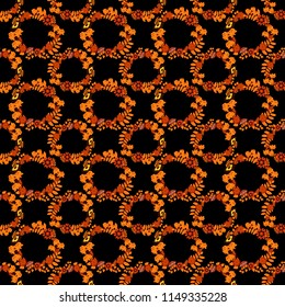 Imitation embroidery. Vector textile print template fashion paisley field wallpaper art. Seamless pattern of flowers in a orange, red and black colors.